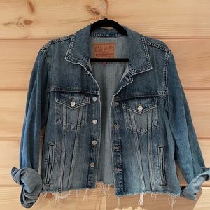 Lucky Brand Frayed Hem Blue Denim Jacket XL